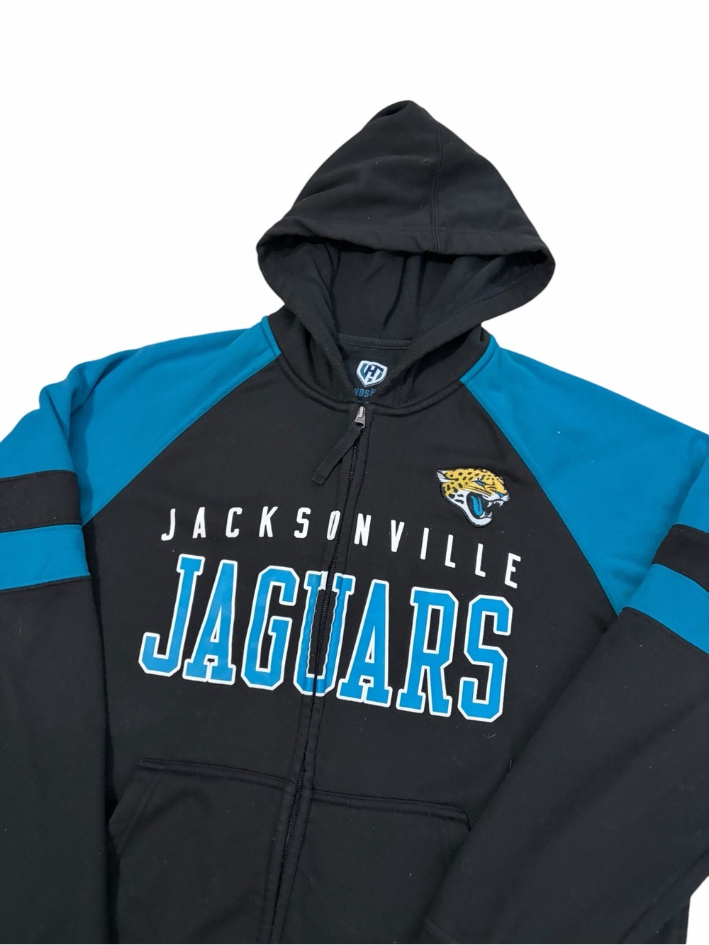 NFL Jacksonville Jaguars Zip Up Hoodie Sweatshirt Mens Large Black Teal
